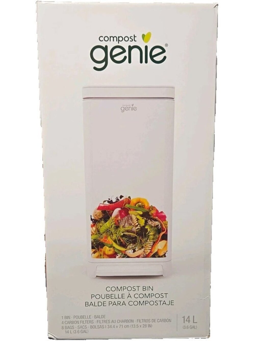 Compost Genie Compost Bin 14L White Plastic with Carbon Filter & Bags I000715